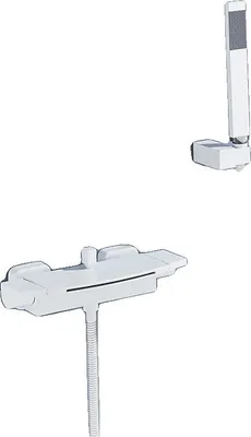 Productafbeelding van Badkraan met douchekop, watervaluitloop, dubbele bediening, wit