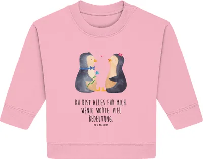 Produktbild von Mr. & Mrs. Panda Organic Baby Pullover Pinguin Pärchen 6. - 12. Monat - Baumwolle Pink - Geschenk, Liebe, Hochzeitstag, Bullover, Liebespaar, Hochzeit