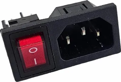 Produktbild von Kaltgeräte Buchse C-14 10A/250V, mit austauschbarem rotem 4Pin Schalter 6A/250V