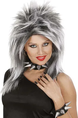 Produktbild von 80er Rockerbraut Perücke grau für Damen