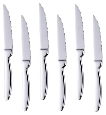 Image de Ensemble de couteaux à steak, 6 pièces, lame dentelée, acier inoxydable, 22 cm