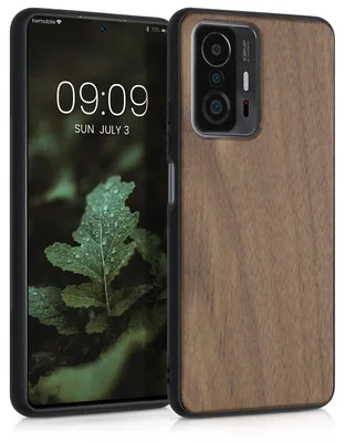 Produktbild von kwmobile Handyhülle für Xiaomi 11T / 11T Pro Hülle Holz - Case mit TPU Bumper - Stoßfestes Hardcase - Schutzhülle Cover in Dunkelbraun