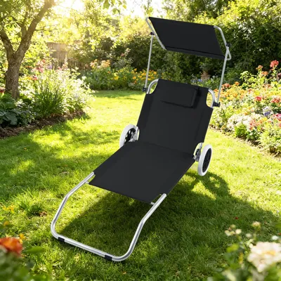 Produktbild von Ikodm Große Sonnenliege, klappbarer Liegestuhl,147x52x15cm , verstellbarer Rückenlehne Schwarz