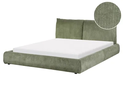 Obrázok produktu pre BELIANI Vodná posteľ 160 x 200 cm zelená menčestrové čalúnenie s matracom hrubé čalúnené čelo moderný štýl spálňa