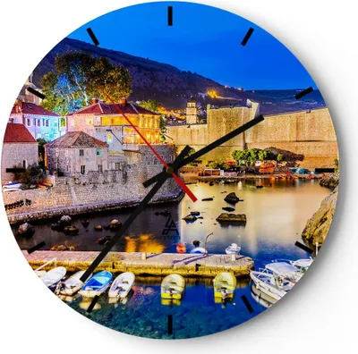 Produktbild von Wanduhr - Rund - Glasuhr - Kroatien Dubrovnik Altstadt Festung - 30x30cm - Schleichendes Uhrwerk - Lautlos - zum Aufhängen bereit - Dekoration Modern - Wanddekoration aus Glas - C3AR30x30-2917