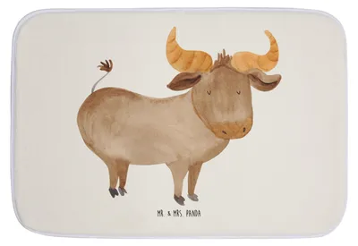 Produktbild von Mr. & Mrs. Panda Badteppich Sternzeichen Stier - Weiß - Geschenk, Badezimmerteppich, Geburtstag April, Badematte, Badläufer, duschmatte, Duschvorleger, Ochse, Rind, Mai