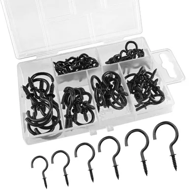 Productafbeelding van TRANKIELO® - 75 Stuks Zwarte Schroefhaken - Roestvrij Staal - Ideaal voor Thuis, Tuin en Bar