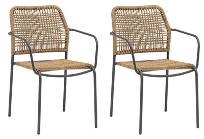 Produktbild von Gartenstühle - Anthrazit - Beige - Polyrattangeflecht - Stahlgestell - stapelbar - 2er Set