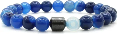 Produktbild von Armband aus echten Steinen Blauer Achat und Hämatit. Uni