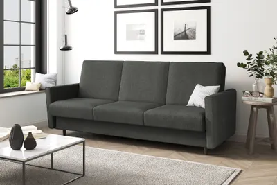 Produktbild von MEBLINI Sofa mit Schlaffunktion - Schlafcouch Ausziehbar - Schlafsofa mit Bettkasten - Sofabett - Couch mit Schlaffunktion - Klappsofa - ANDRES 2 - 218x87x93cm - Dunkelgrau Webstoff
