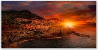Produktbild von Glasbilder 120x60 Wandbild Druck auf Glas Meer Stadt Sonne Landschaft