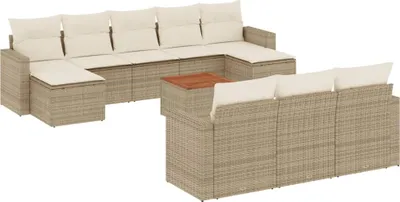 Produktbild von vidaXL 11-tlg. Garten-Sofagarnitur mit Kissen Beige Poly Rattan
