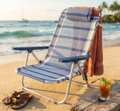 Immagine prodotto di Milani Home - Spiaggina Mare Sdraio Alluminio Con Braccioli Regolabile Per Campeggio Spiaggia Piscina Giardino - Blu