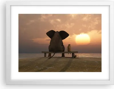 Produktbild von Gerahmtes Poster - Weißer Rahmen - Elefant Ufer Meer - 40x30 cm - Wand Bild - Wanddeko - Wandbilder - Kunstposter - Wandposter - Bilderrahmen - Bilder - Kunstdruck - Wandbild - P2WAA40x30-3555