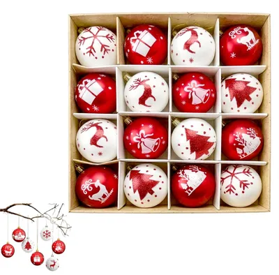 Weihnachtskugeln 16er Set, unzerbrechlich, rot/weiß, 6 cm