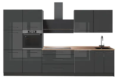 Productafbeelding van Complete keukeneenheid Vicco Fame-Line Antraciet Hoogglans/Antraciet 340 cm, WB Eik, Model 64553