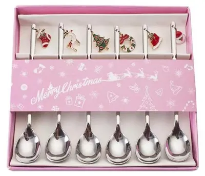 Weihnachtslöffel-Set, 6 Stück, Edelstahl, silber, 13,5 cm