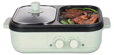 Produktbild von Elektrische 2-in-1 Kookpot mit Glasdeckel und Antiaanbaklaag - portable für BBQ und Reise - ideal für 1-2 Personen für Heimgebrauch oder Camping