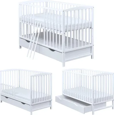 Produktbild von Baby-Delux Babybett Gitterbett Milo 120x60 Schutzgitter Schublade Weiß