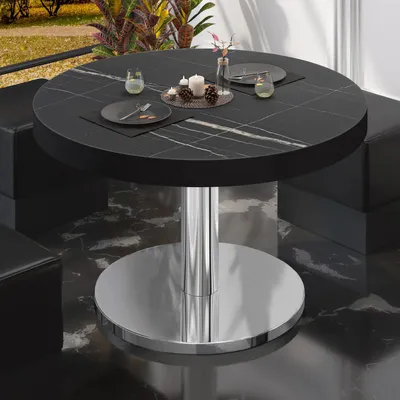 Produktbild von BN | Bistro Loungetisch | Ø:H 80 x 36 cm | Schwarzer Rand | Schwarz Marmor / Edelstahl | Bistrotisch Loungetisch