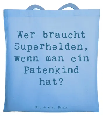 Produktbild von Mr. & Mrs. Panda Tote Bag Spruch Patenkind Wunder - Sky Blue - Geschenk, Shopping Tasche, Verwandte, Jutebeutel, Laptoptasche, Dankeschön, Patenschaft, Fürsorge, Familie