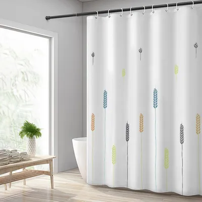 Produktbild von Waschbarer Duschvorhang aus Polyestergewebe mit 12 Duschvorhangringen, wasserdicht für Dusche und Badewanne, 240 x 200 cm, weiß