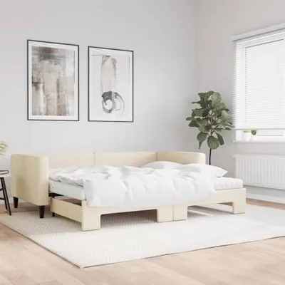 Produktbild von Maison Exclusive - Tagesbett Ausziehbar mit Matratzen Creme 90x200 cm Stoff