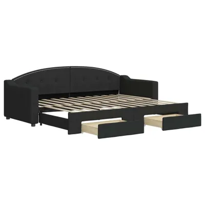 Produktbild von vidaXL Tagesbett Ausziehbar mit Schubladen Schwarz 80x200 cm Stoff