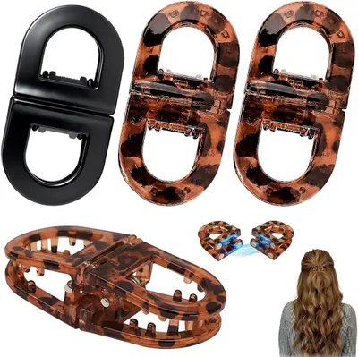 Zdjęcie produktu dla Magnesyjne spinki do włosów, 4 sztuki, czarne i w leopardzi wzór, do włosów