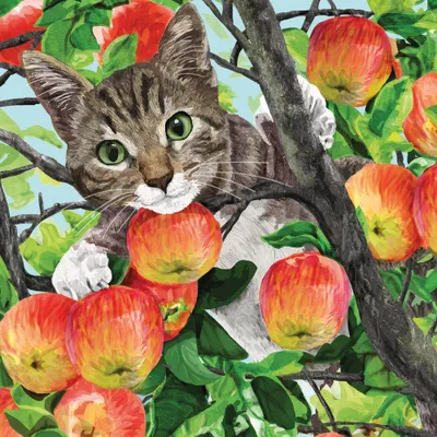 Produktbild von 20 Servietten Fuji - Katze im Apfelbaum 33x33cm