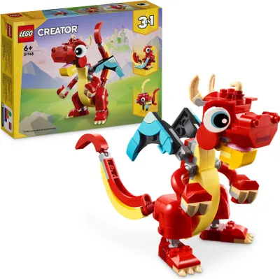 Produktbild von LEGO Creator 3in1 Roter Drache, Spielzeug mit 3 Tierfiguren inkl. Roter Drache, Fisch und Phönix, Tiere-Set für Kinder, Geschenk für Jungs und Mädchen ab 6 Jahren 31145