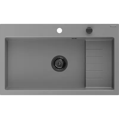 Zdjęcie produktu dla Mexen Omar zlewozmywak granitowy 1-komorowy 800 x 480 mm, szary, syfon czarny - 6520801005-71-B