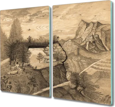 Produktbild von Coloray Küchenbrett Kochplattenabdeckung Hackbrett Schneidebrett Herdabdeckplatte 2x30x52 cm - Waldbaum-Zeichnung