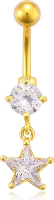 Immagine prodotto di Piercing a stella per ombelico in titanio Karisma Placcato oro con pietre di cristallo - Bianco - HN-56