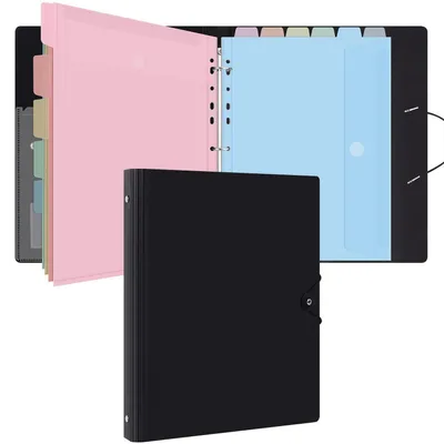 Produktbild von Dokumentenmappe A4 zum Abheften, Ringordner Schmal mit 12er Kunststoff Dokumententaschen (6 Farben), Wasserdicht Organizer - Macaron-Farbe
