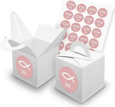 Produktbild von itenga SET 24x Würfelboxen mit Griff Weiß (V42) + Motivsticker (M166)