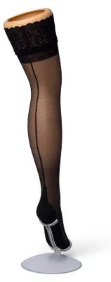 Produktbild von Bonnie Doon Damen-Haltstrumpfhose mit Bündchen, Größe L/XL, Schwarz – Breites Bündchen mit Silikon – Klassischer Spitzen-Halt – Rutschfest – Bündchen hinten – Strumpfhose ohne Slip – Silikonrand – Perfekter Halt – Strumpfhose – Schwarz – BP201704.101