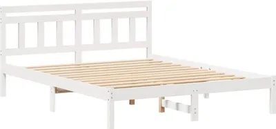 Zdjęcie produktu dla Łóżko Drewniane 140x200 Białe Rama Łóżka ze Stelażem ze Zagłówkiem