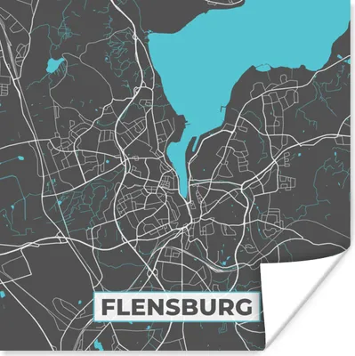 Produktbild von MuchoWow® Poster Stadtplan - Karte - Deutschland - Blau - Flensburg - Karte 50x50 cm - Wohnzimmerdekoration