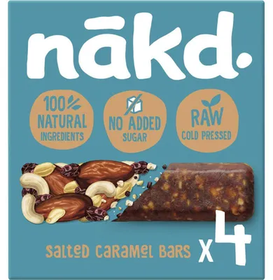 Zdjęcie produktu dla Nakd Baton owocowy Salted Caramel z orzechami, 140 g - bezglutenowy, wegański, bez cukru
