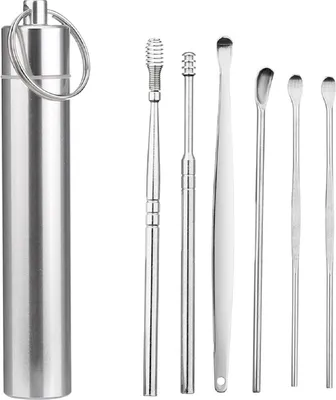 A set of ear cleaning tools and their storage case.