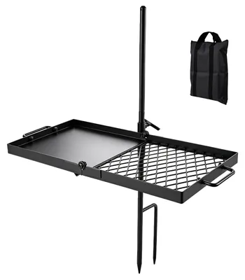 Zdjęcie produktu dla Grill do ogniska SucceBuy, obrotowy, z rusztkiem o średnicy 61 cm wykonanym ze stali węglowej, 360° regulowany na wysokości, z solidną podstawą, obrotowy grill do użytku na zewnątrz, idealny do ognisk, kempingu i ogrodu, kolor czarny