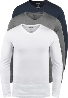 Produktbild von SOLID SDBasil Herren Longsleeve Langarmshirt Basic Shirt im 2er Pack oder 3 er Pack mit V- Ausschnitt 3er Pack Baumwollmischung Slim fit
