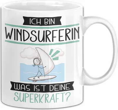 Produktbild von Windsurferin Geschenk Tasse Ich Bin Windsurferin Was Ist Deine Superkraft Geschenkidee Lustig Geburtstag Weihnachten (Weiß)