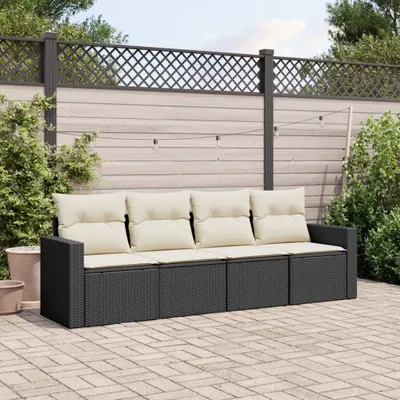 Produktbild von CLORIS 4-tlg. Garten-Sofagarnitur - mit Kissen - Schwarz Poly Rattan - Gartenmöbelgarnituren LL0000256390
