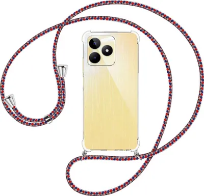 Produktbild von Handykette Backcover-Schutzhülle mit Band (Metall silberfarben) für Realme C53 (RMX3760, 6.74'') - silber/blau/rot