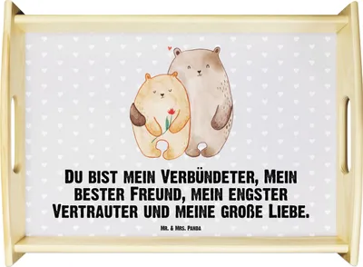 Produktbild von Mr. & Mrs. Panda sofatablett Bären Liebe - Grau Pastell - Geschenk, Kuscheln, Bär, tablett holz, Umarmen, Bett-Tablett, serviertablett, Hochzeitstag, Freundin, Servier