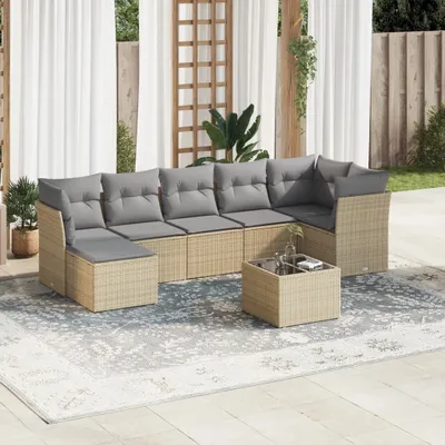 Produktbild von CLORIS 8-tlg. Garten-Sofagarnitur - mit Kissen - Beige Poly Rattan - Gartenmöbelgarnituren LL0000255102