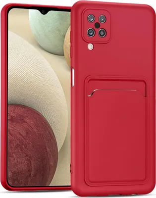 Produktbild von Handyhülle für Samsung Galaxy A12 / M12 Hülle Silikon Schutzhülle mit Kartenfach Slim Wallet Case, Rot