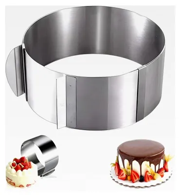 Produktbild von Verstellbarer Tortenring aus Edelstahl, Höhe 10 cm, Durchmesser 15-30 cm mit Skala für die Zubereitung von Creme-, Schicht- und Motivtorten